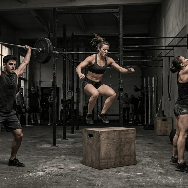 Athletes competing on a hybrid fitness race floor