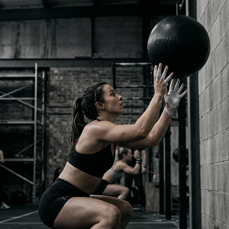 Female athlete performing wall balls